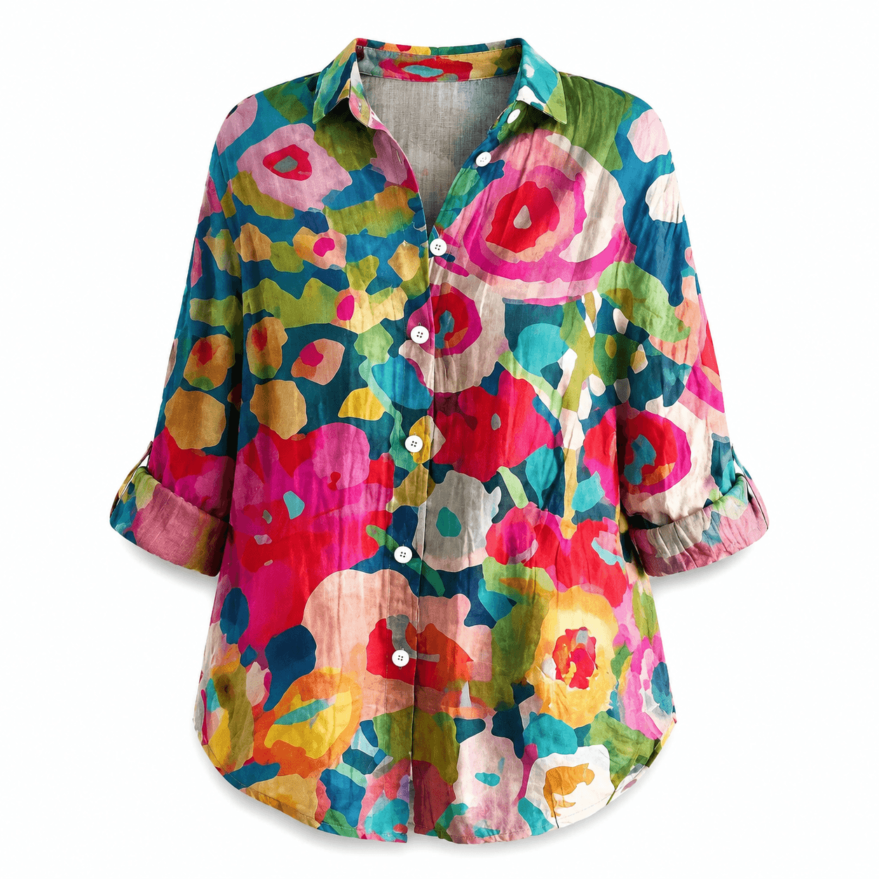 Women’s Printed Button Front Blouse Long Sleeve Relaxed Fit Shirt