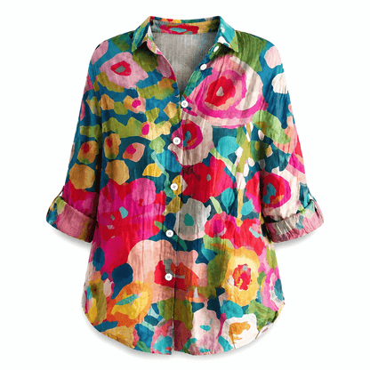 Women’s Printed Button Front Blouse Long Sleeve Relaxed Fit Shirt