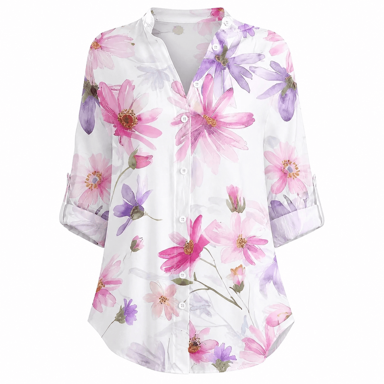 Women’s Printed Button Front Blouse Long Sleeve Relaxed Fit Shirt