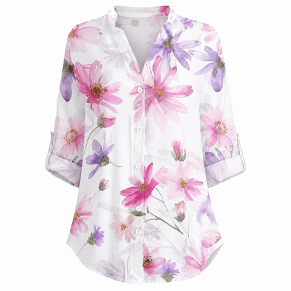 Women’s Printed Button Front Blouse Long Sleeve Relaxed Fit Shirt
