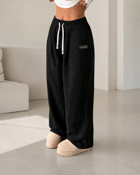 Women’s High Waisted Corduroy Wide Leg Trousers with Drawstring