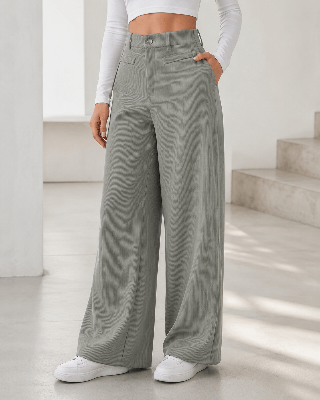 Women’s High Waisted Wide Leg Trousers Full Length Office Trousers