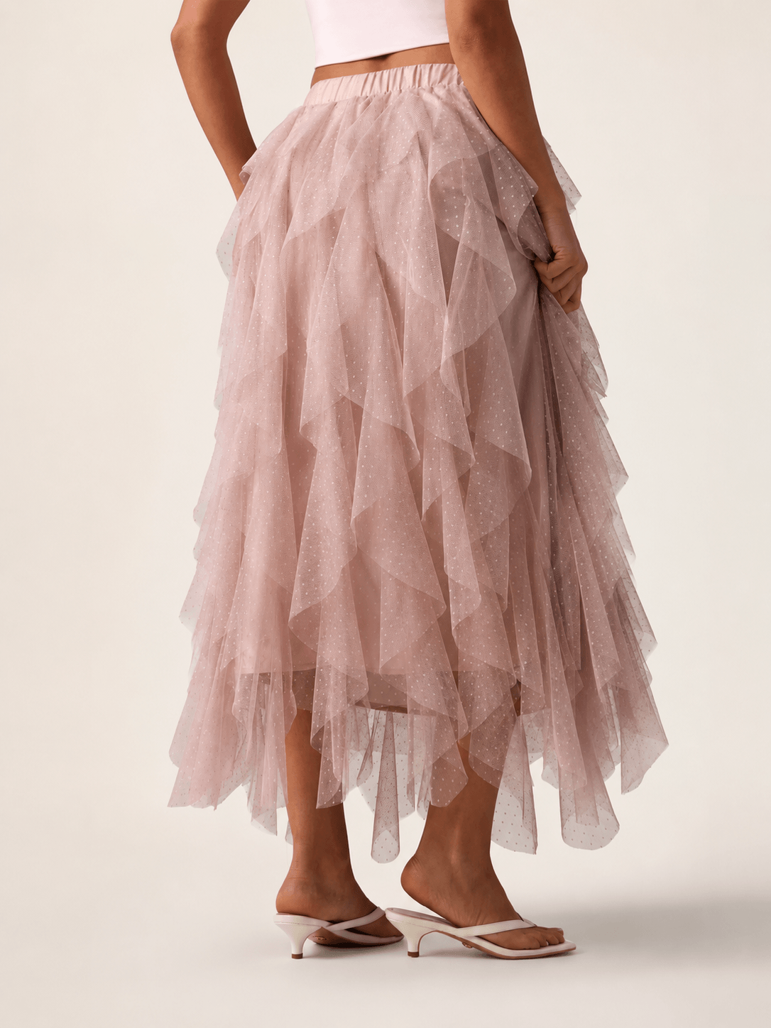 Women’s Asymmetric Tiered Mesh Maxi Skirt Elastic Waist Tulle Skirt