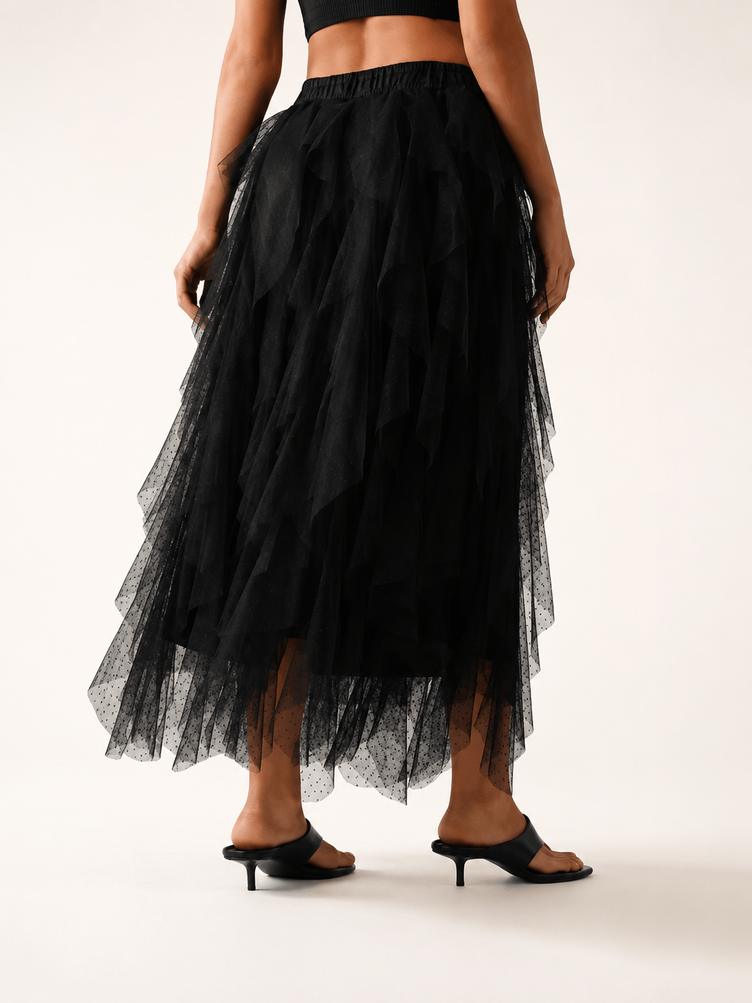 Women’s Asymmetric Tiered Mesh Maxi Skirt Elastic Waist Tulle Skirt