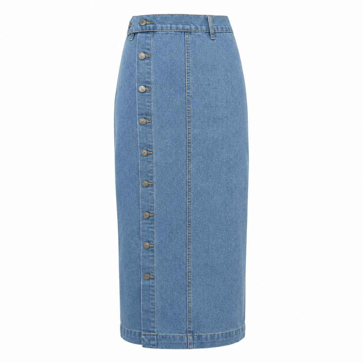 Women’s High Waisted Denim Maxi Skirt Button Front Split Skirt