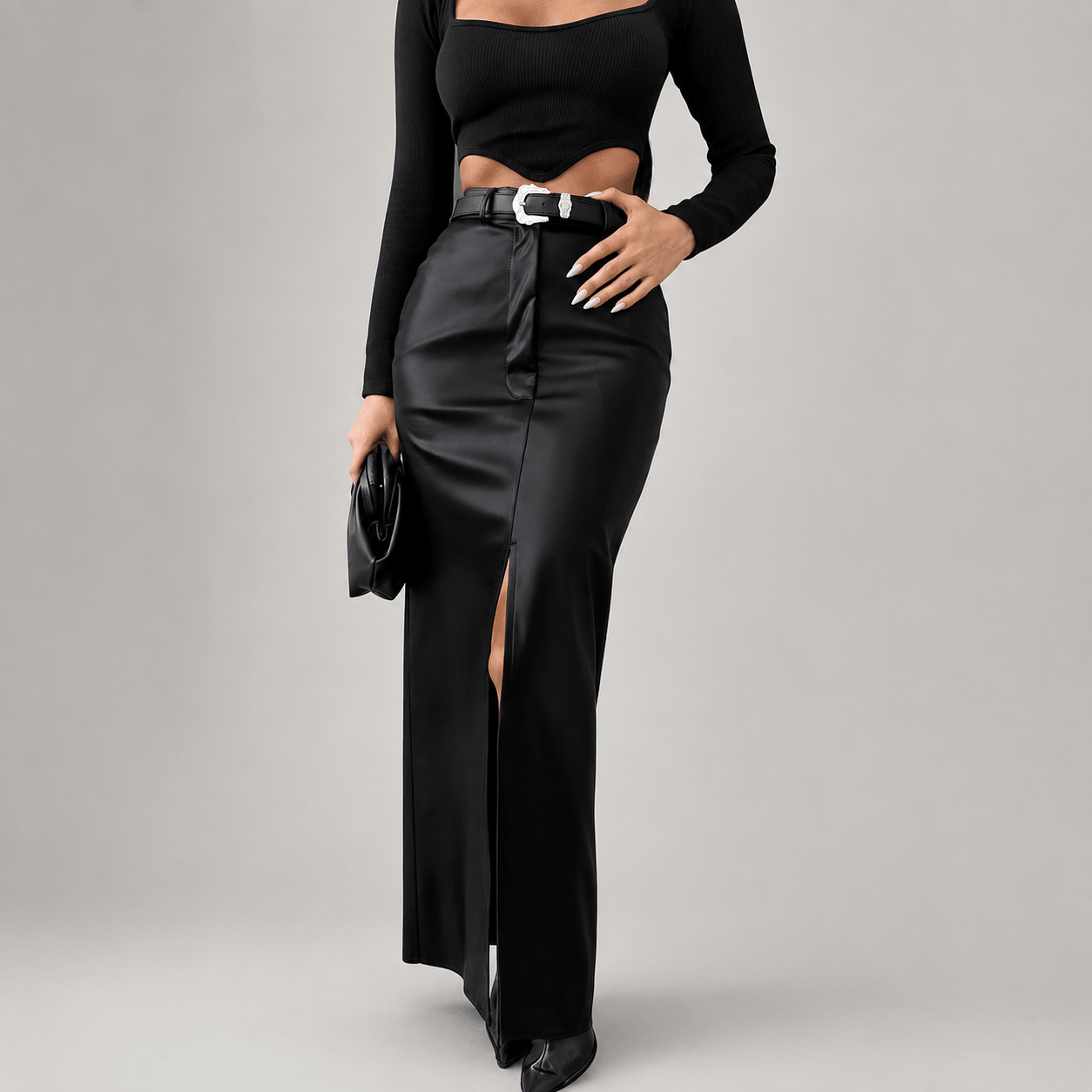 Women’s High Waisted Asymmetric Maxi Skirt Front Split Slim Fit Skirt