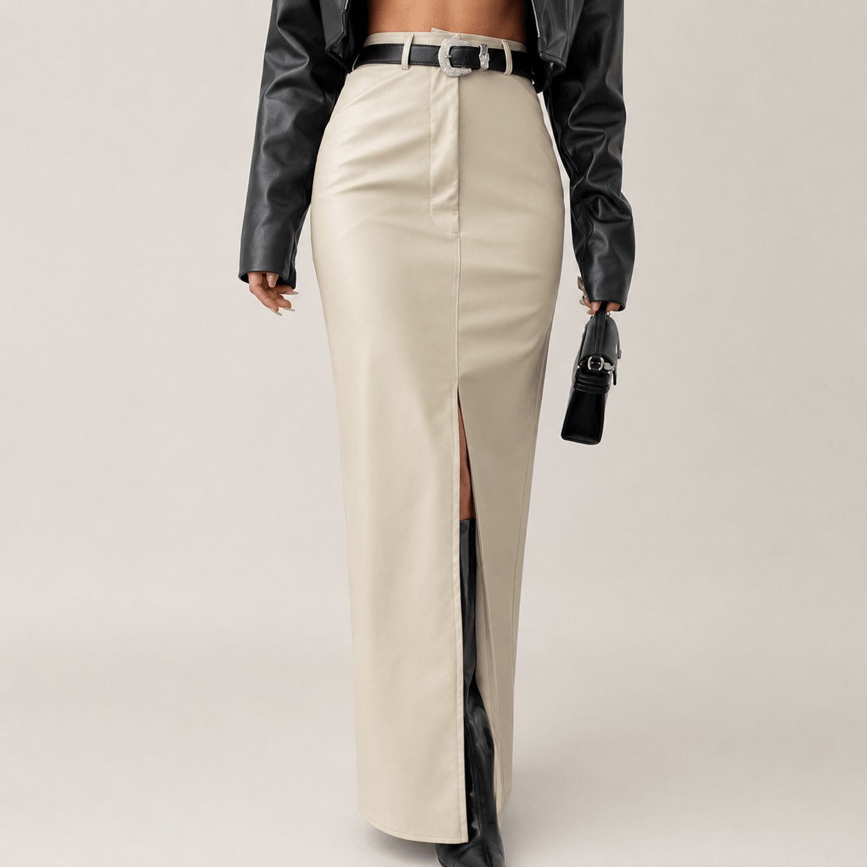 Women’s High Waisted Asymmetric Maxi Skirt Front Split Slim Fit Skirt