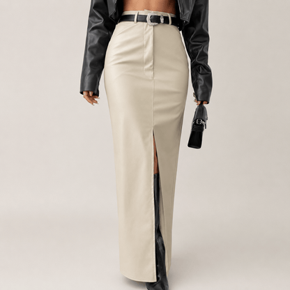Women’s High Waisted Asymmetric Maxi Skirt Front Split Slim Fit Skirt
