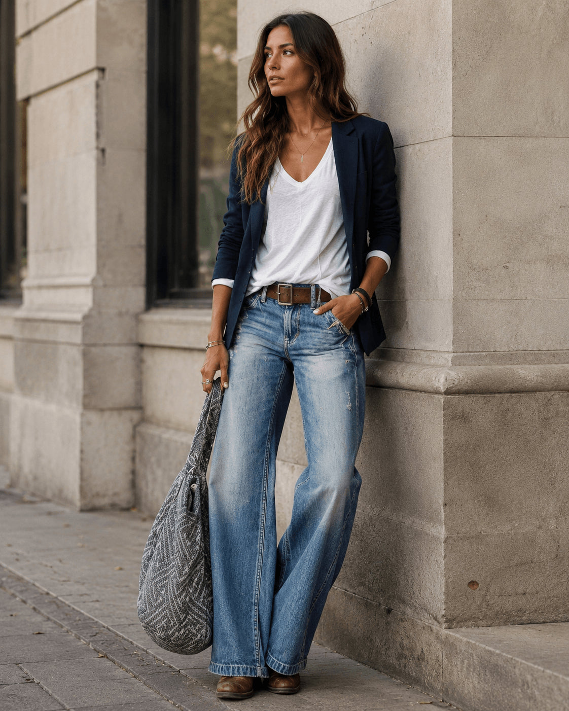 Women’s Grey High Waist Wide Leg Flared Denim Jeans