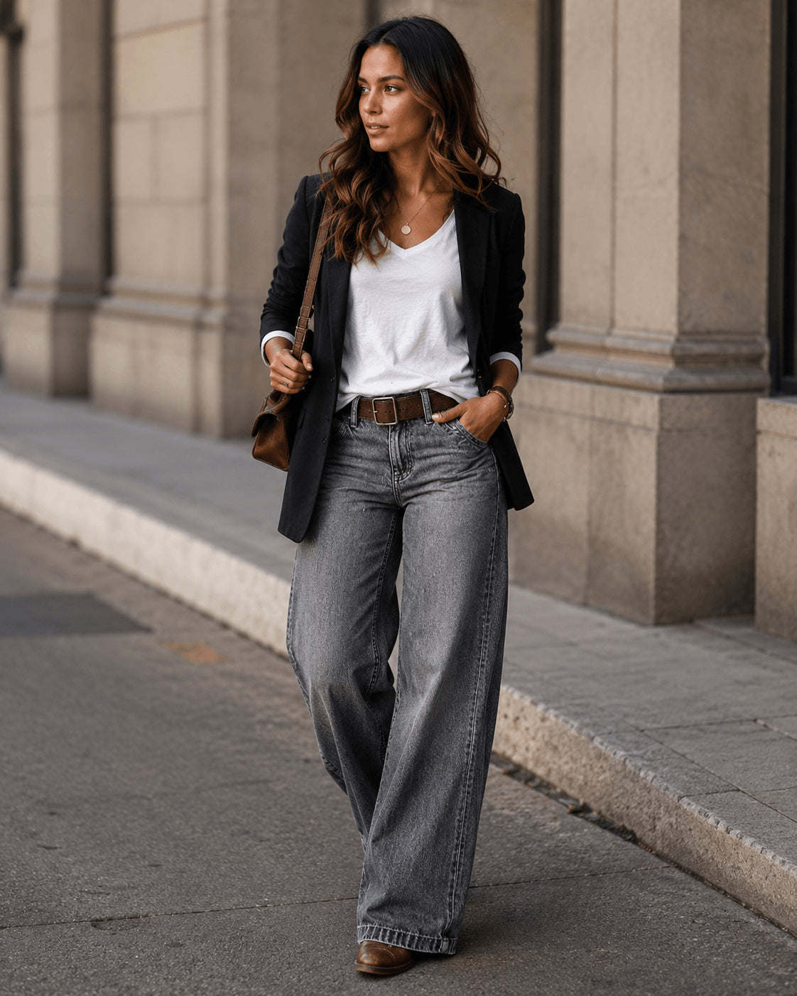 Women’s Grey High Waist Wide Leg Flared Denim Jeans
