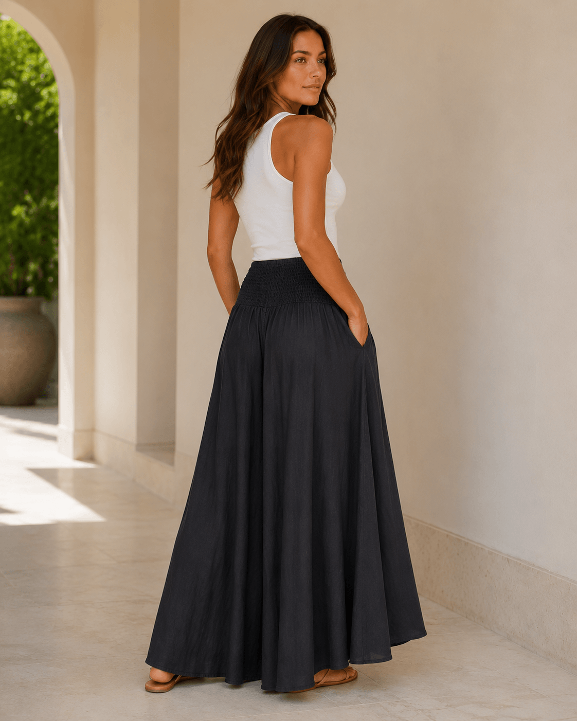 Women’s Elastic Waist Wide Leg Palazzo Trousers
