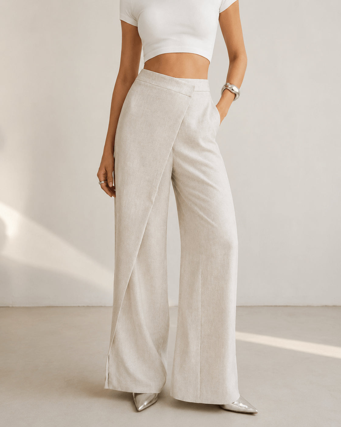 Women’s High Waist Asymmetric Wrap Wide Leg Trousers