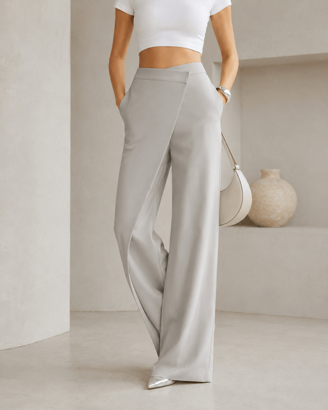 Women’s High Waist Asymmetric Wrap Wide Leg Trousers