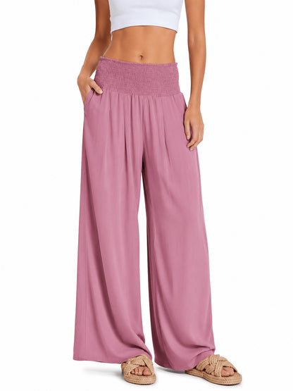 Women’s High Waist Smocked Wide Leg Palazzo Trousers
