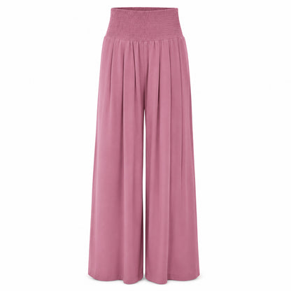 Women’s High Waist Smocked Wide Leg Palazzo Trousers