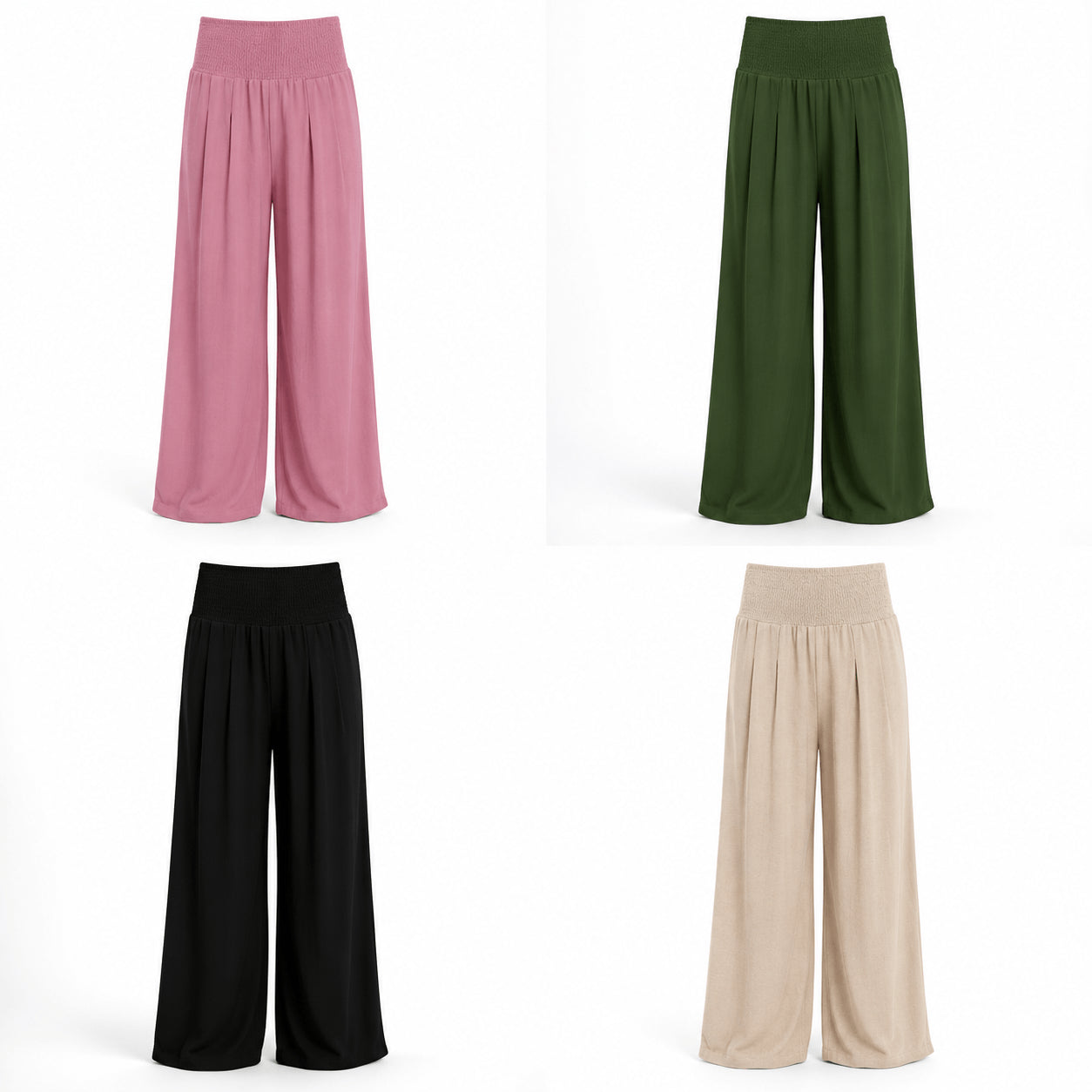 Women’s High Waist Smocked Wide Leg Palazzo Trousers