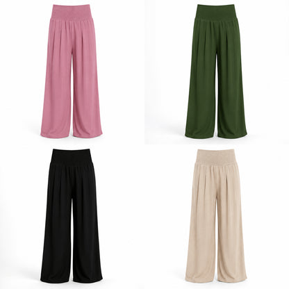 Women’s High Waist Smocked Wide Leg Palazzo Trousers