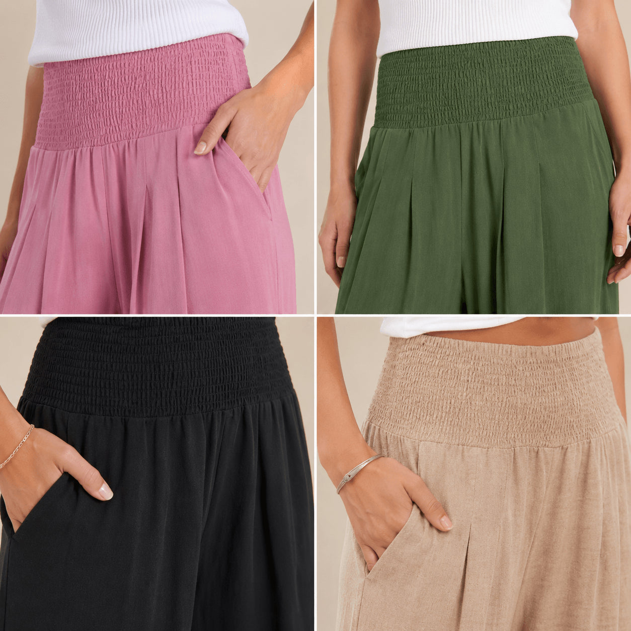 Women’s High Waist Smocked Wide Leg Palazzo Trousers