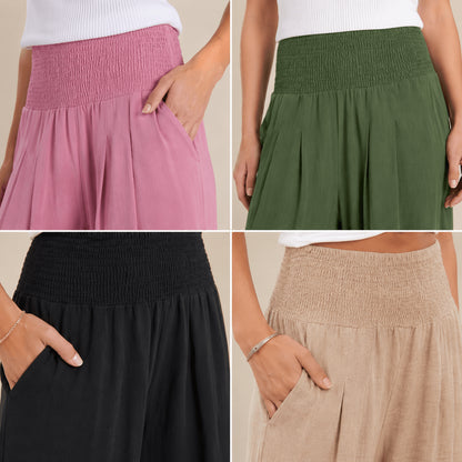 Women’s High Waist Smocked Wide Leg Palazzo Trousers
