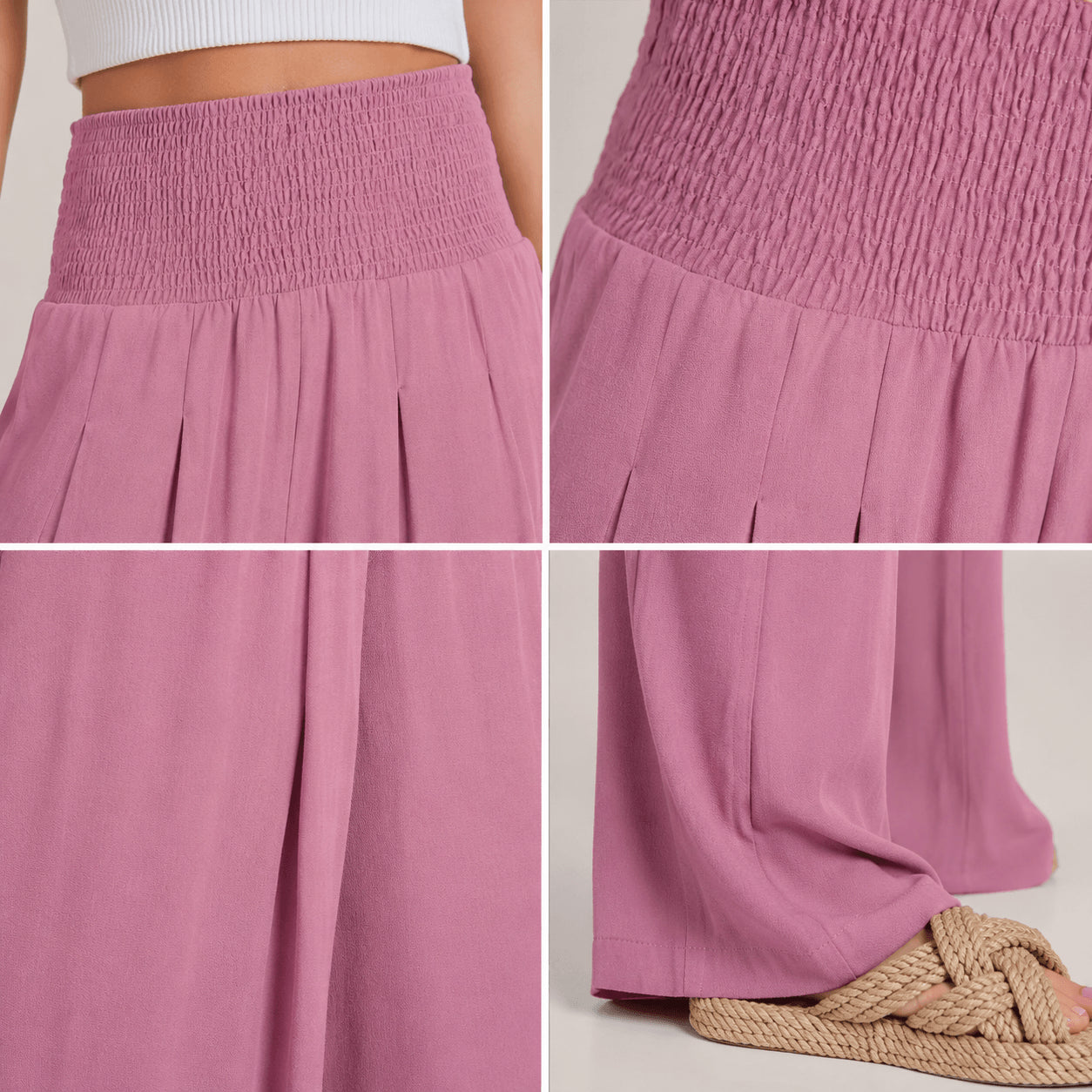 Women’s High Waist Smocked Wide Leg Palazzo Trousers