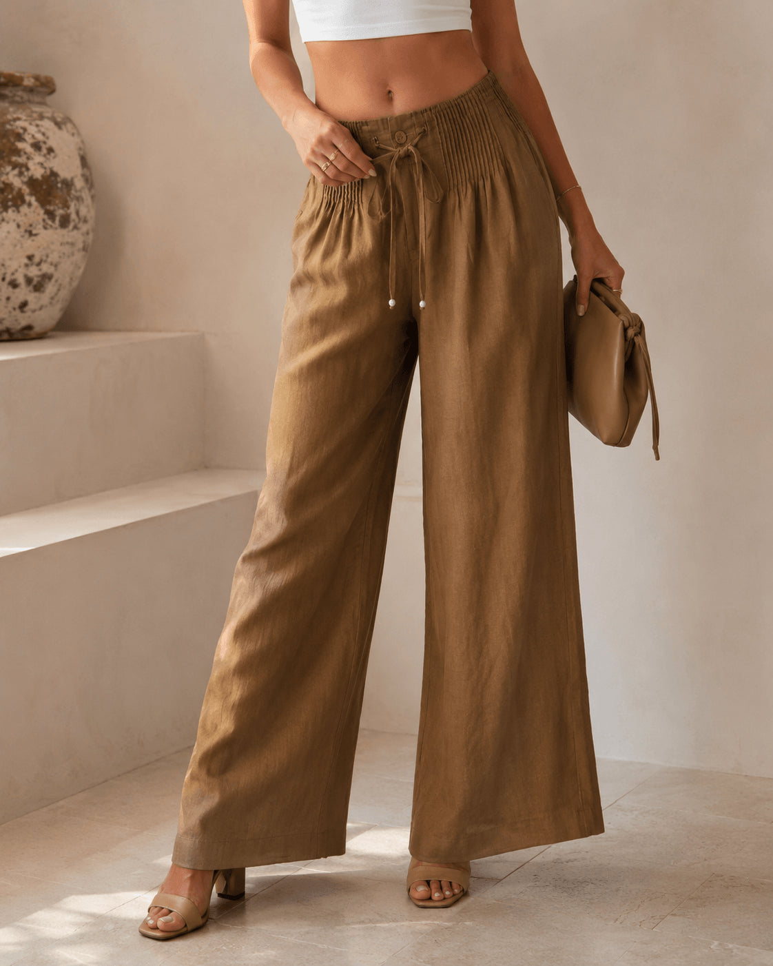Women’s Elastic Waist Drawstring Wide Leg Trousers