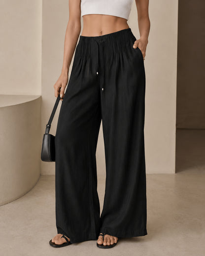 Women’s Elastic Waist Drawstring Wide Leg Trousers