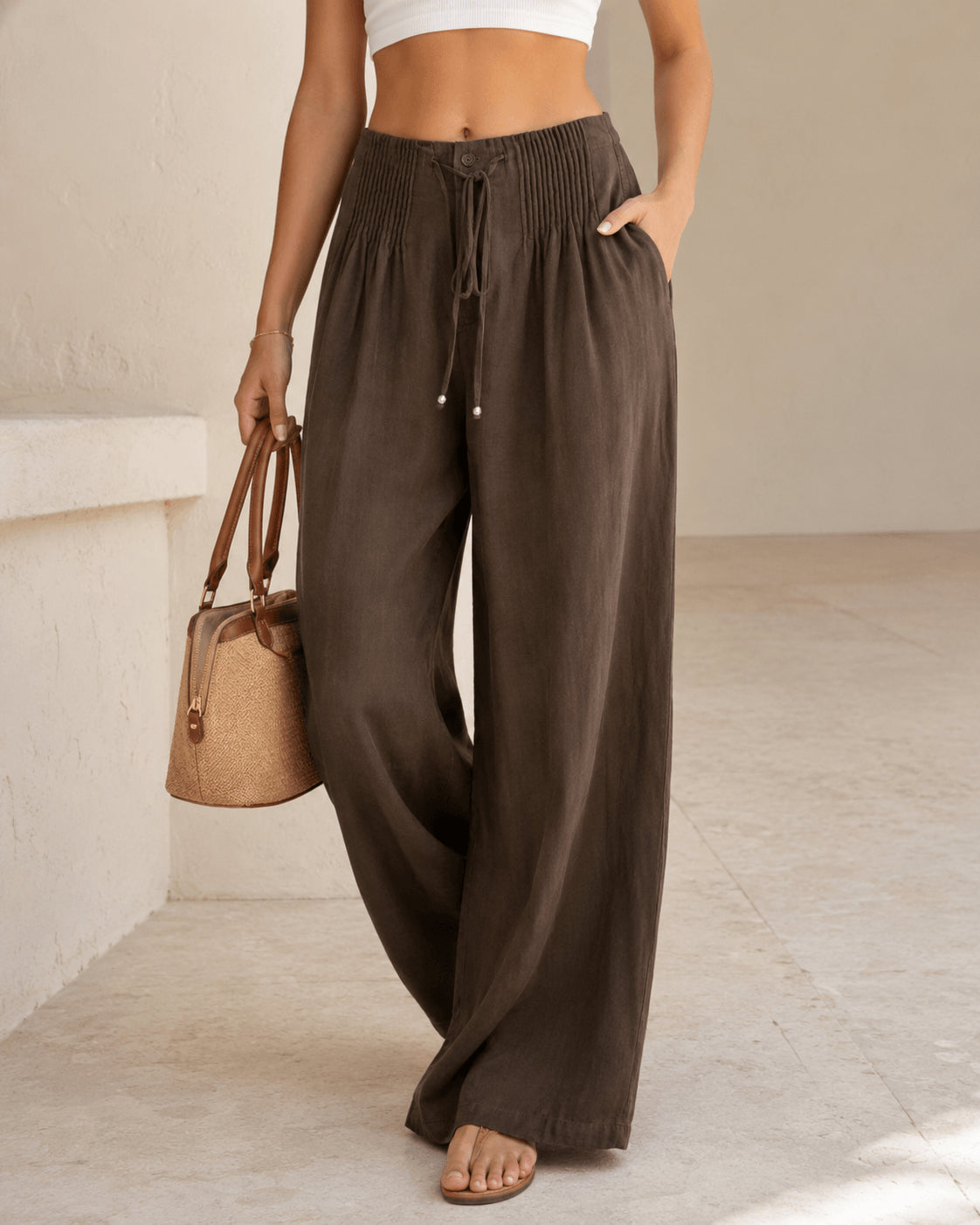 Women’s Elastic Waist Drawstring Wide Leg Trousers