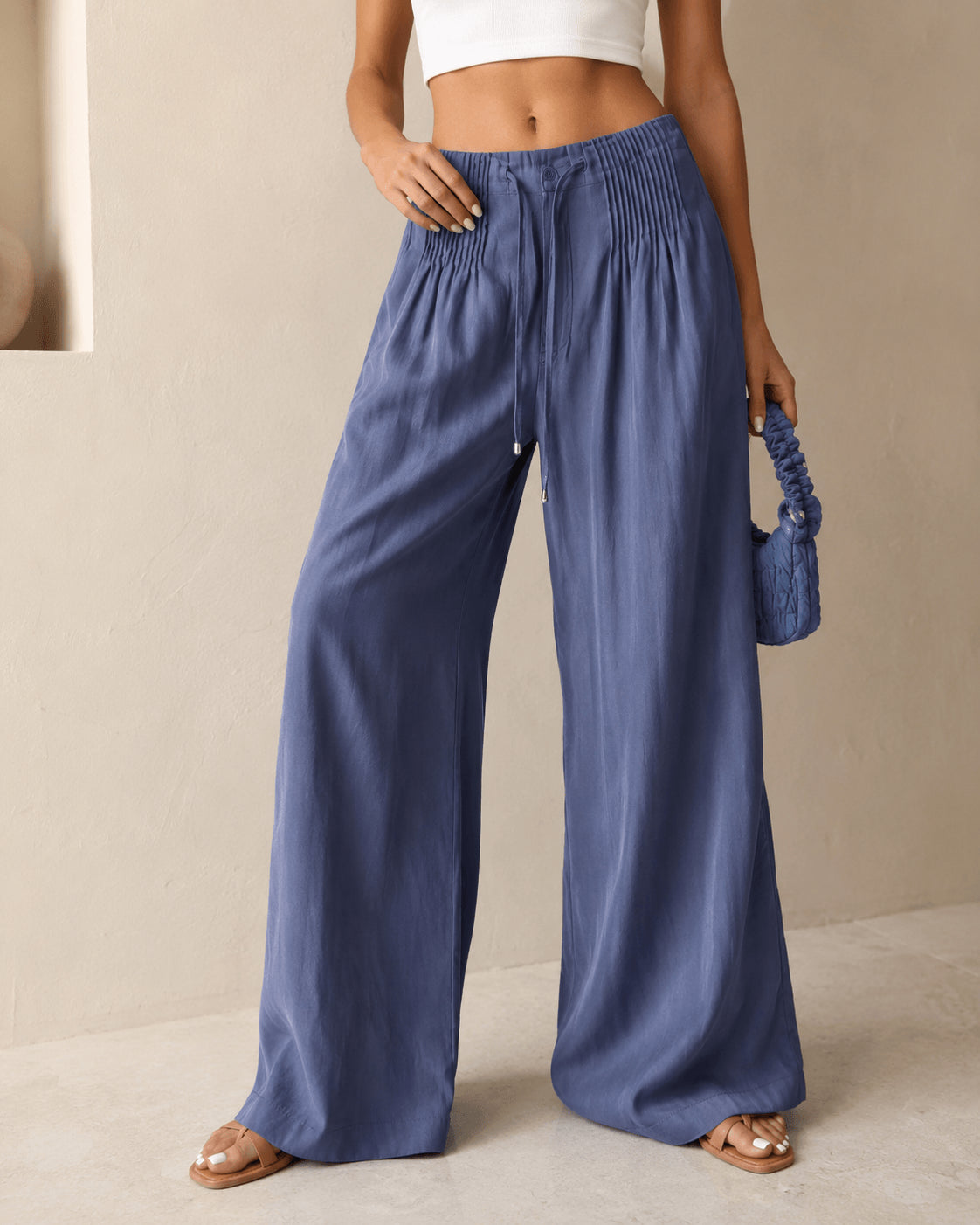 Women’s Elastic Waist Drawstring Wide Leg Trousers