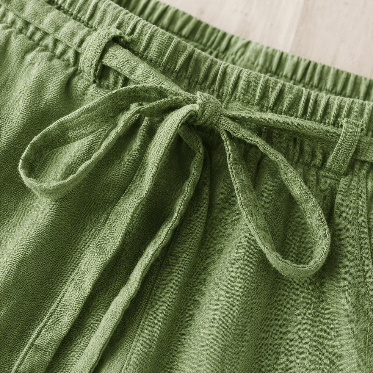 Women’s Cotton Linen Blend Drawstring Wide Leg Trousers