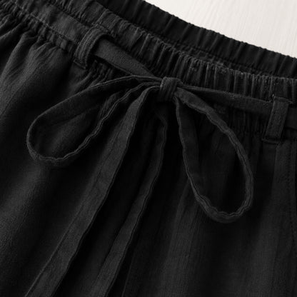 Women’s Cotton Linen Blend Drawstring Wide Leg Trousers