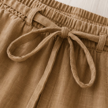 Women’s Cotton Linen Blend Drawstring Wide Leg Trousers