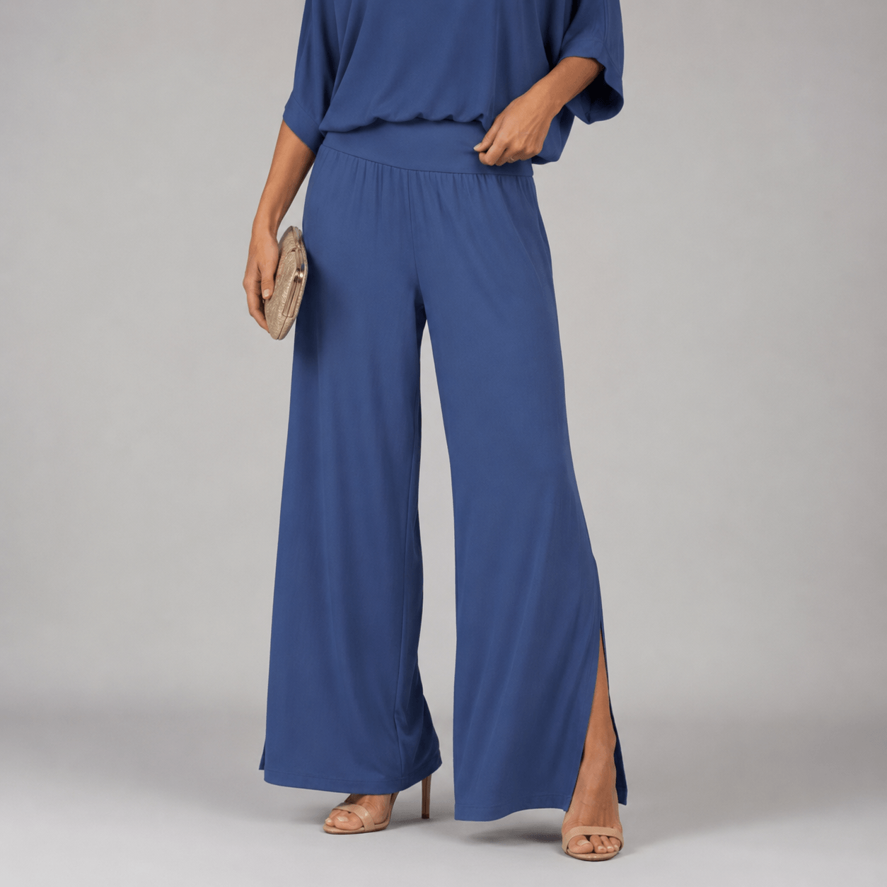Women’s V-Neck Two Piece Co-Ord Set with Wide Leg Trousers