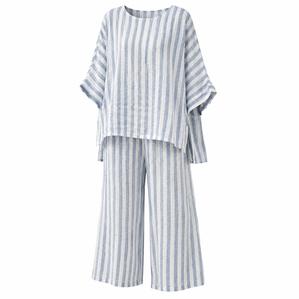 Women’s Striped Linen Two Piece Set Top & Wide Leg Cropped Trousers