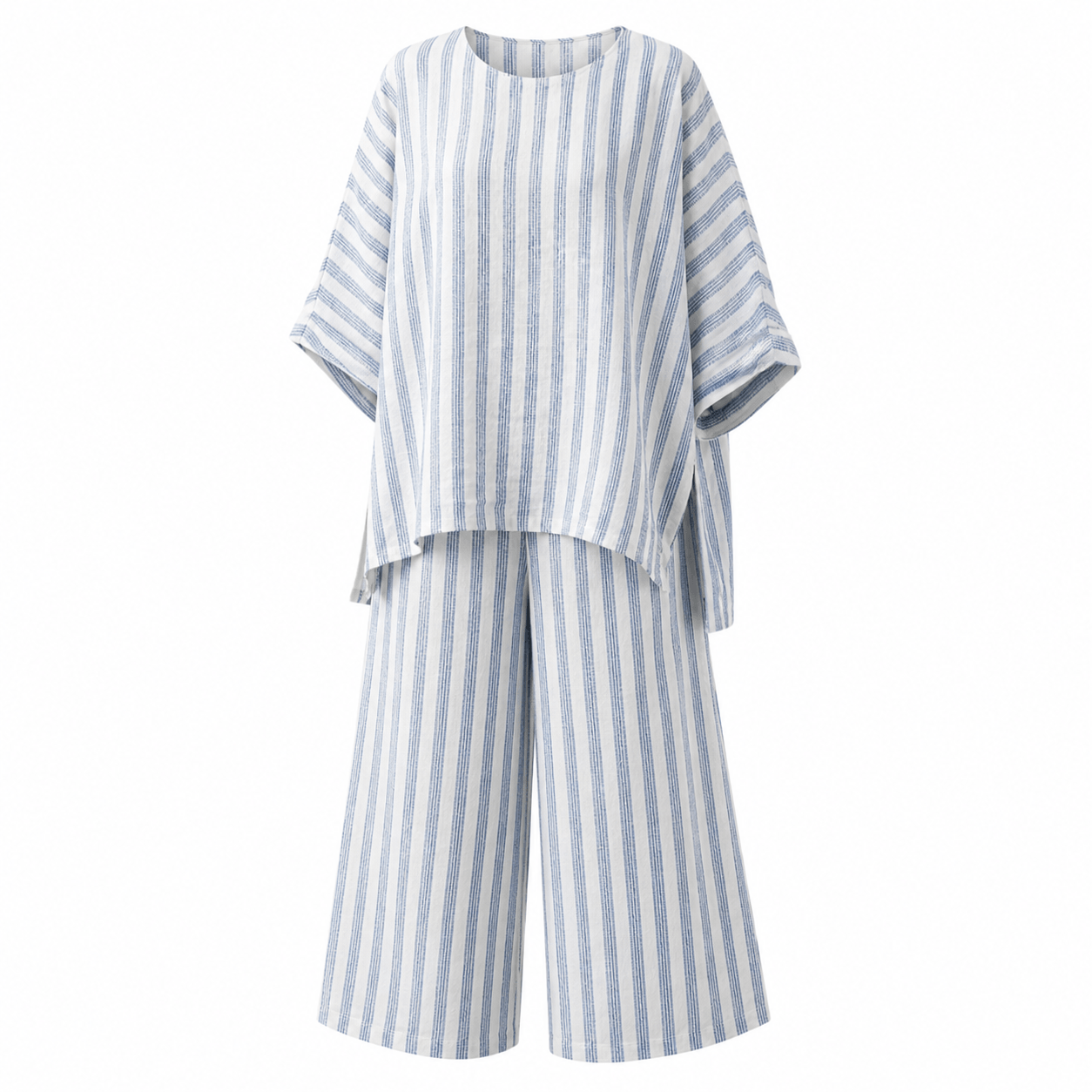 Women’s Striped Linen Two Piece Set Top & Wide Leg Cropped Trousers