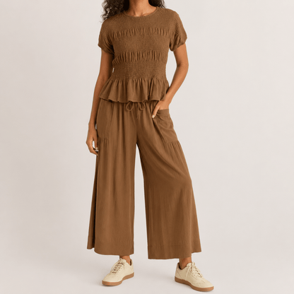 Women’s Peplum Top & Wide Leg Trousers Co-Ord Set