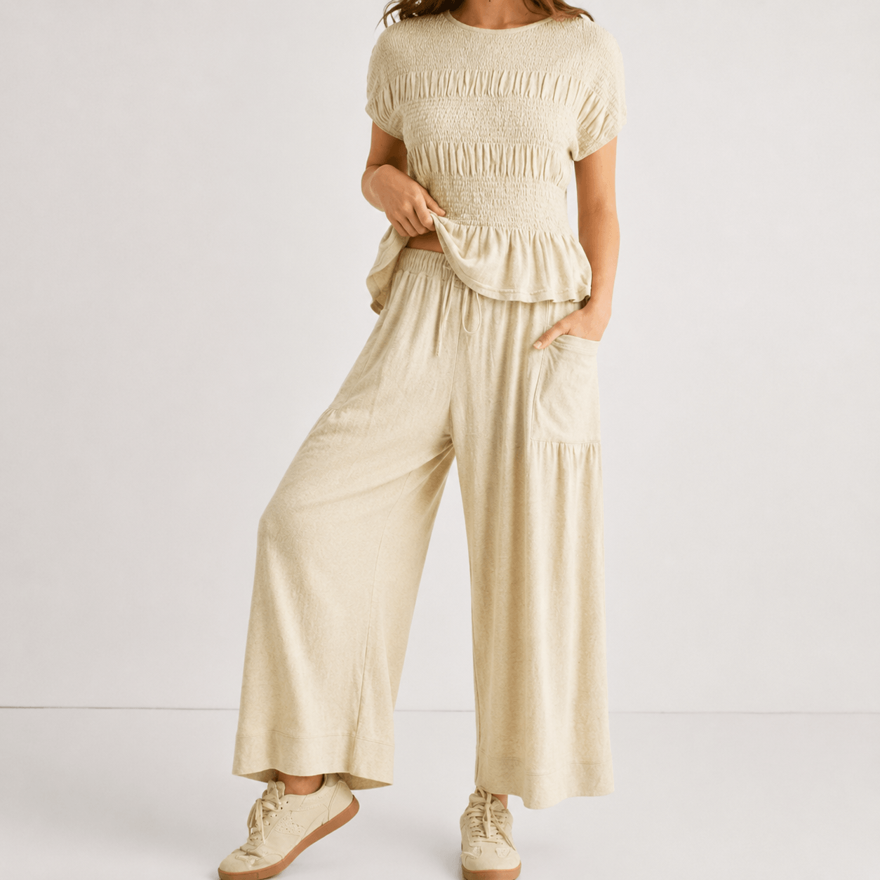 Women’s Peplum Top & Wide Leg Trousers Co-Ord Set