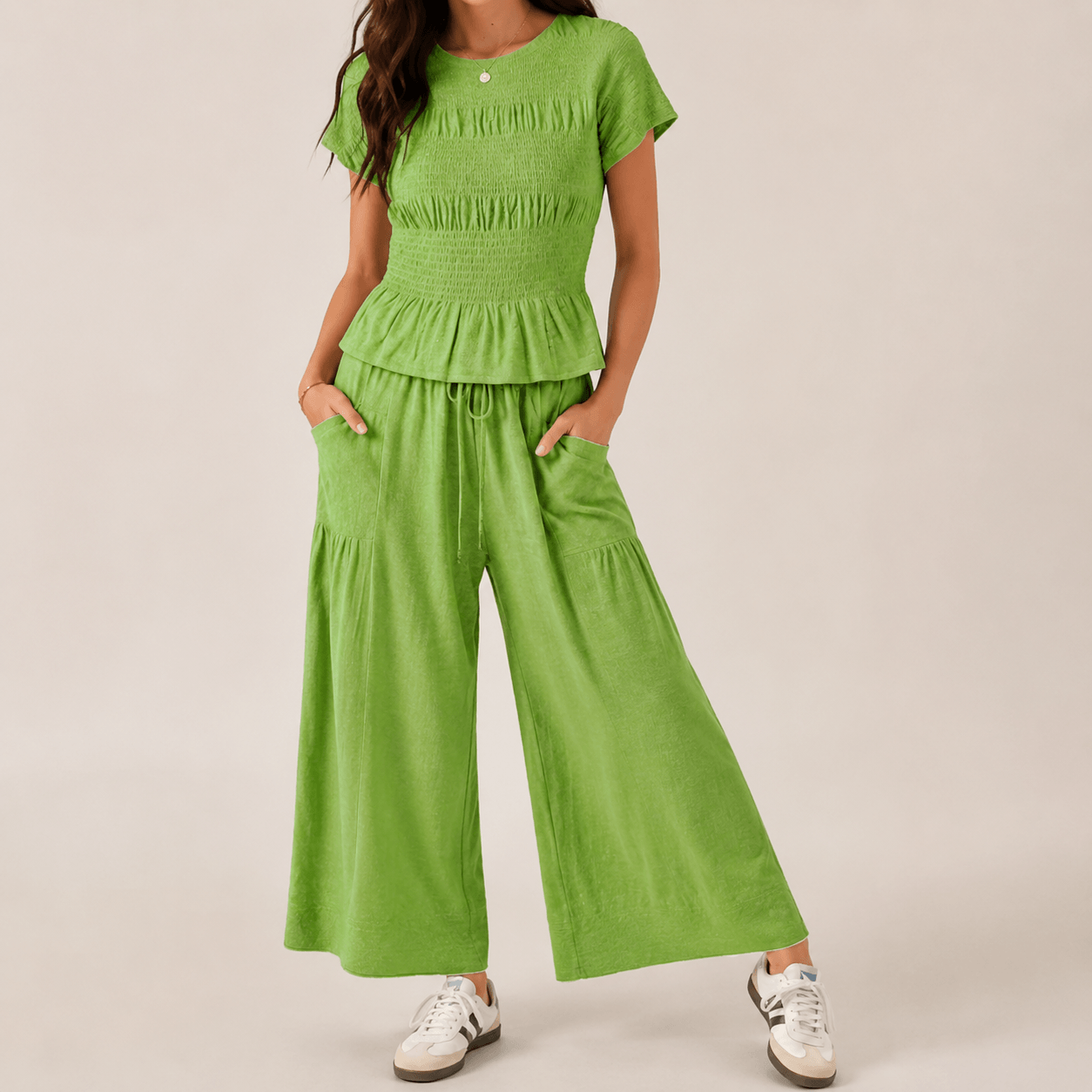 Women’s Peplum Top & Wide Leg Trousers Co-Ord Set