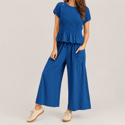 Women’s Peplum Top & Wide Leg Trousers Co-Ord Set