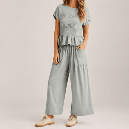 Women’s Peplum Top & Wide Leg Trousers Co-Ord Set
