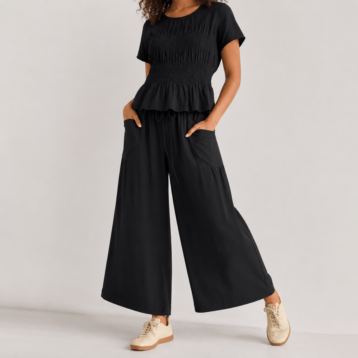 Women’s Peplum Top & Wide Leg Trousers Co-Ord Set