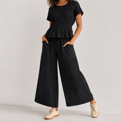 Women’s Peplum Top & Wide Leg Trousers Co-Ord Set