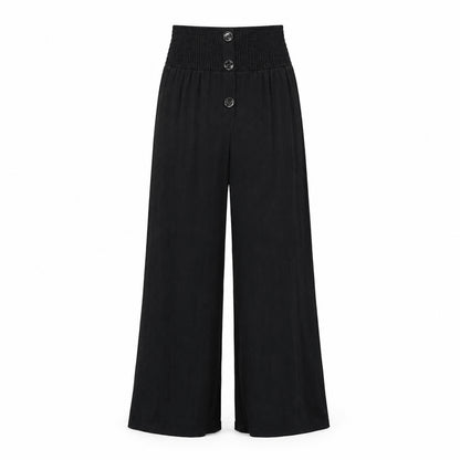 Women’s High Waist Button Detail Wide Leg Trousers