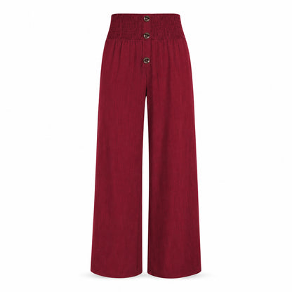 Women’s High Waist Button Detail Wide Leg Trousers