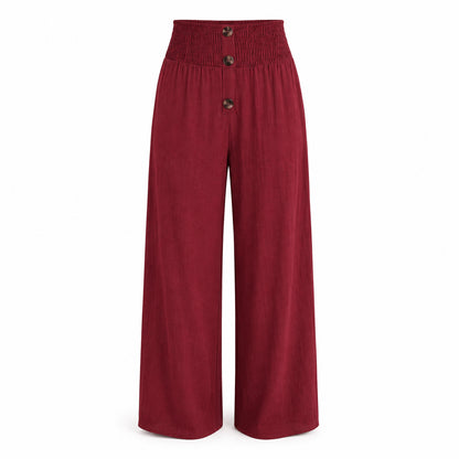 Women’s High Waist Button Detail Wide Leg Trousers