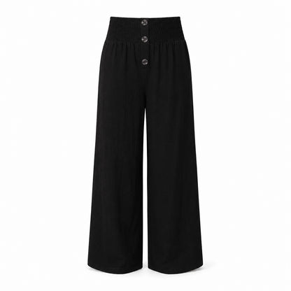 Women’s High Waist Button Detail Wide Leg Trousers