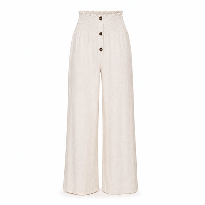 Women’s High Waist Button Detail Wide Leg Trousers