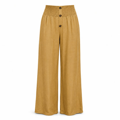 Women’s High Waist Button Detail Wide Leg Trousers