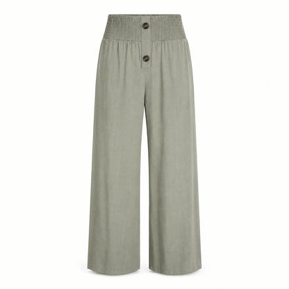 Women’s High Waist Button Detail Wide Leg Trousers