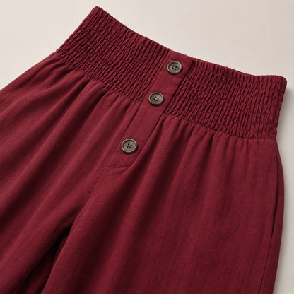 Women’s High Waist Button Detail Wide Leg Trousers