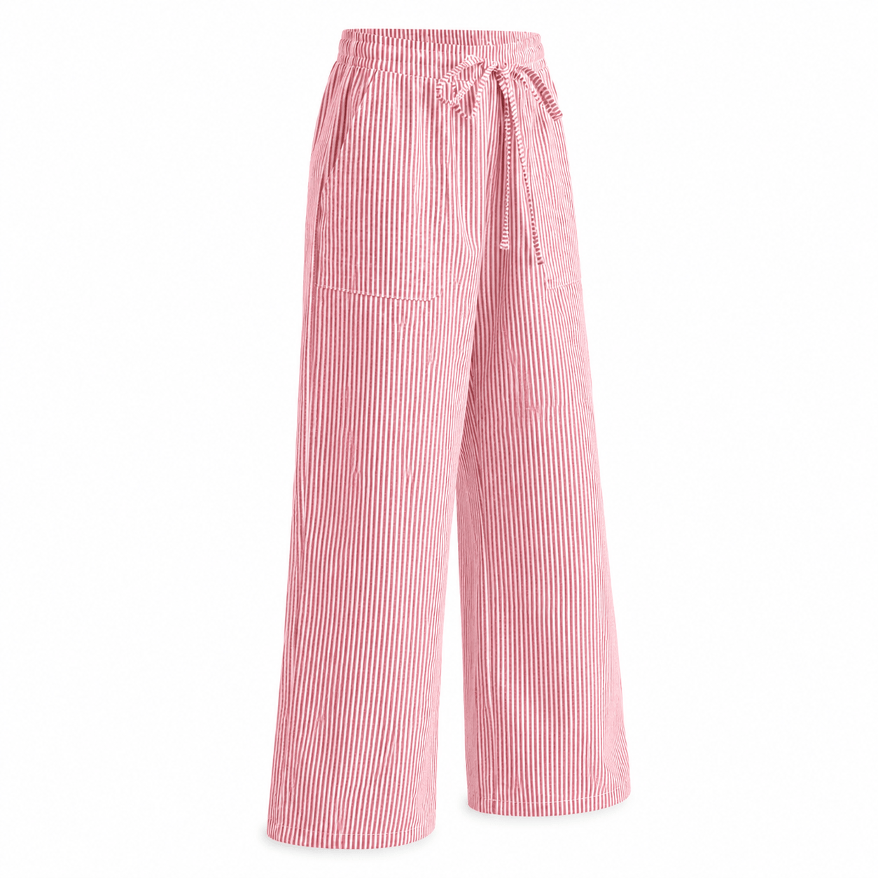Women’s Striped Drawstring Wide Leg Trousers with Pockets